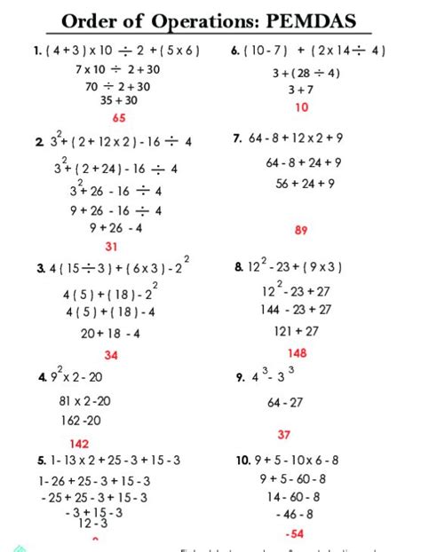 Pemdas Worksheets With Answers