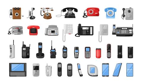 Premium Vector | Collection of mobile and stationary telephones Communication devices