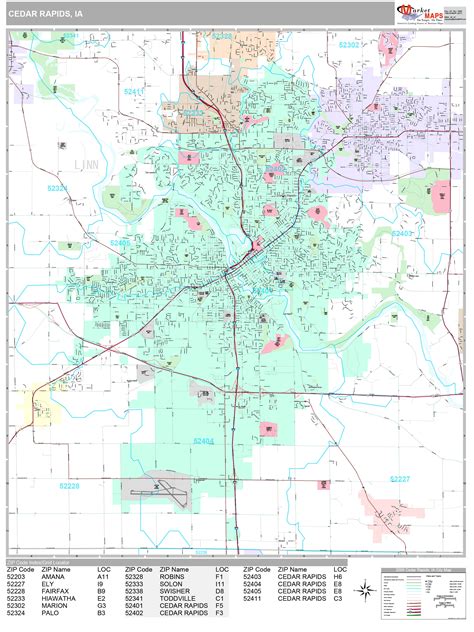 Cedar Rapids Iowa Wall Map (Premium Style) by MarketMAPS