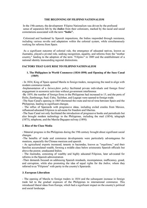 THE Beginning OF Filipino Nationalism - THE BEGINNING OF FILIPINO NATIONALISM In the 19th ...