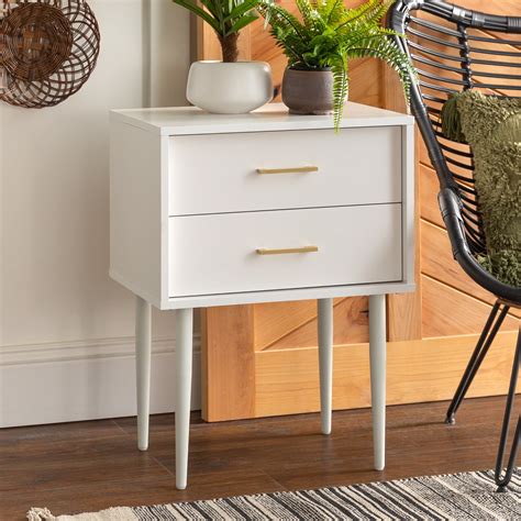 Manor Park Mid Century Modern Two-Drawer End Table, White - Walmart.com ...