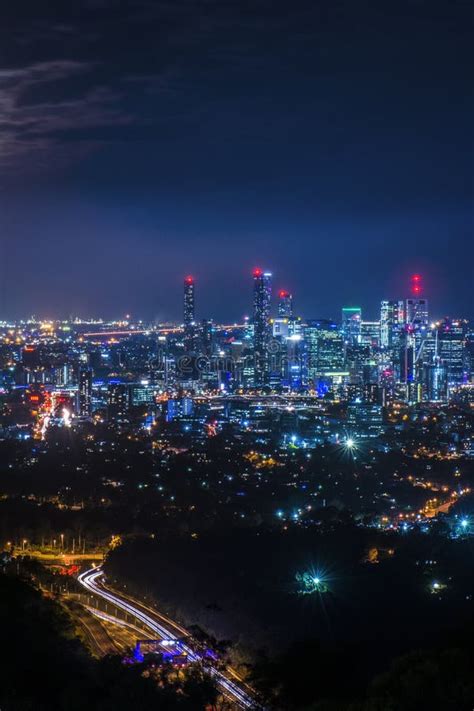 View of Brisbane from Mount Coot-tha at Night. Stock Image - Image of tourism, background: 105436197