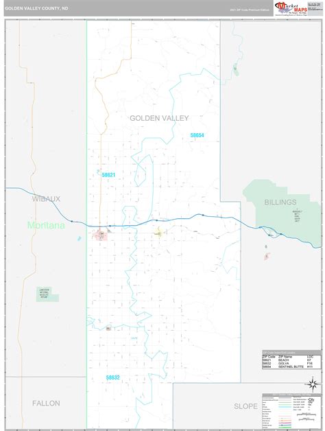 Golden Valley County, ND Wall Map Premium Style by MarketMAPS