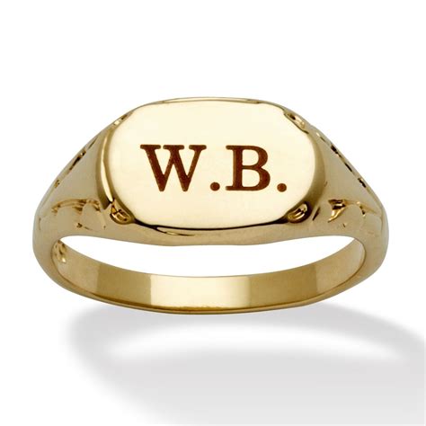 14k Yellow Gold-Plated Personalized Initial Ring at PalmBeach | Personalized initial ring ...