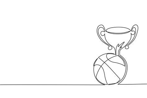 Single one line drawing trophy and basketball ball. Champion cup icon ...