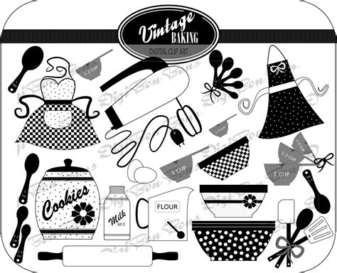 vintage clipart kitchen black and white - Clip Art Library