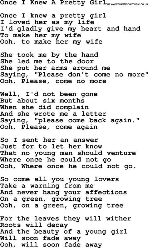 Joan Baez song - Once I Knew A Pretty Girl, lyrics