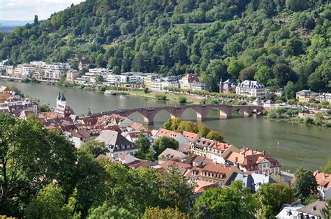 view of Neckar river and the old bridge, Germany