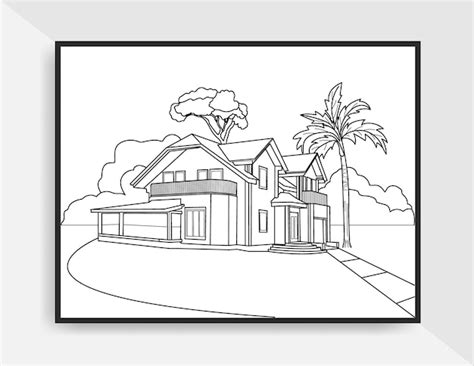 Premium Vector | Hand drawn line art of house landscape for coloring page