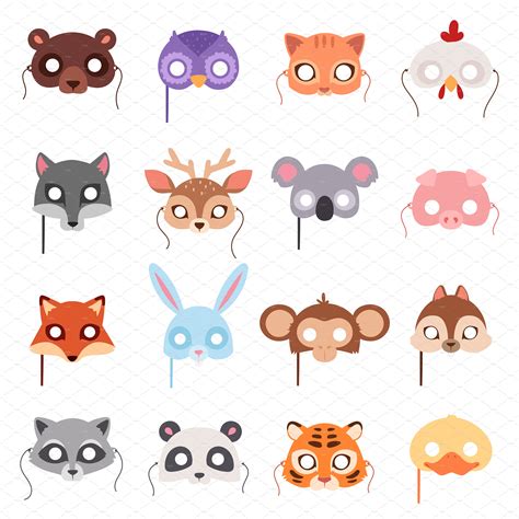 Animals party masks vector | Animal Illustrations ~ Creative Market