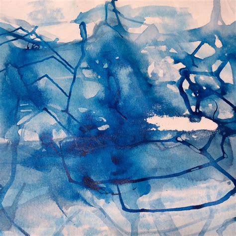 Modern Art Monochromatic Blue Abstract on canvas. Acrylic ink Blue ...