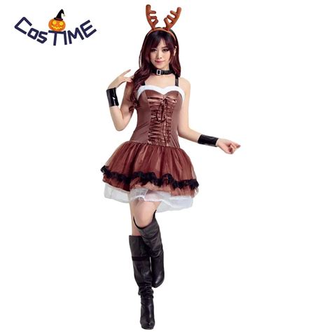 Women's Santa Reindeer Costume Cuddly Deer Animal Costume Lovely Girl ...