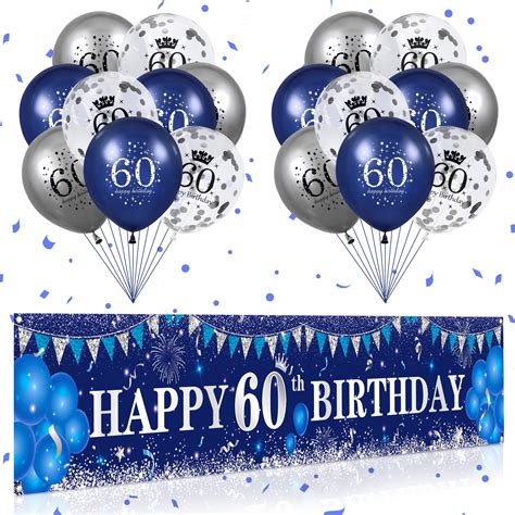 Buy Blue 60th Birthday Decorations for Men Women, Navy Blue Silver ...