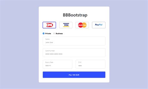 Bootstrap 4 Credit card payment form with 4 different options | Credit ...