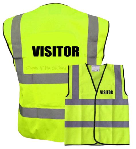 Visitor Pre Printed Hi Vis Safety Vest / Waistcoat EN ISO 20471-Yellow add Custom Print Logo or ...