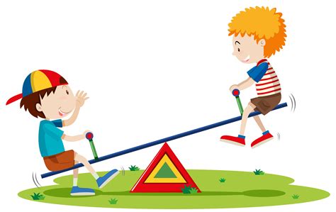 Two boys playing seesaw in the park 365502 Vector Art at Vecteezy