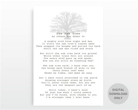 The Oak Tree Poem Instant Download Home Wall Poem Wall Art - Etsy