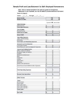 Profit and Loss Statement Template - Download Fillable Sample in PDF