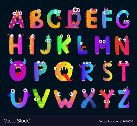 Kids alphabet with funny monster letters Vector Image | Alphabet for kids, Abc illustration ...