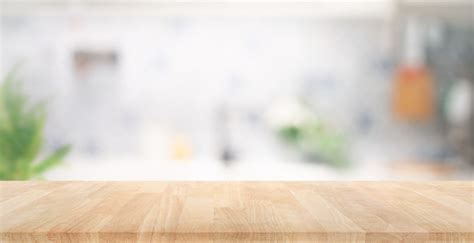 Selective Focuswood Table Top On Blur Kitchen Counter Background Stock Photo - Download Image ...
