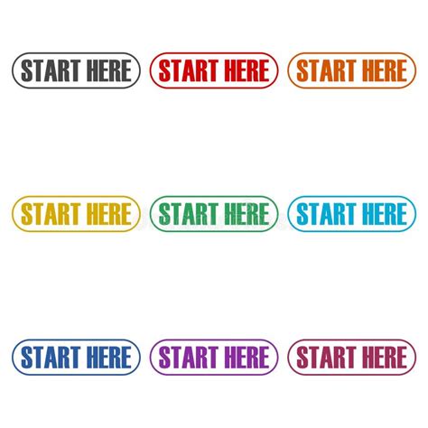 Start Here Button Icon Color Set Stock Vector - Illustration of perspective, circle: 245859466