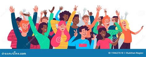 Crowd of Happy Diverse Multiethnic Celebrating People Stock Vector - Illustration of cheerful ...