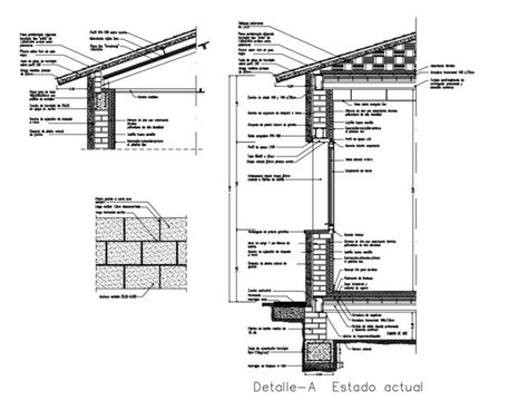 Cross section-constructive details of house with brick wall and roof ...