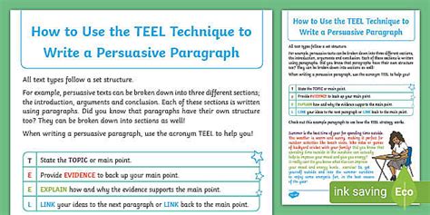 TEEL Explanatory Sheet F-2 | Writing Resources - Twinkl