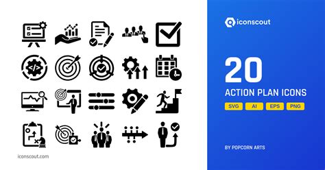 Action Plan Icon Pack - 20 Glyph Business Icons | SVG, PNG, ICO or as ...