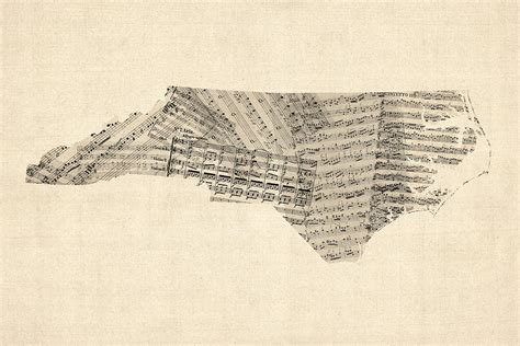 Old Sheet Music Map of North Carolina Digital Art by Michael Tompsett - Fine Art America