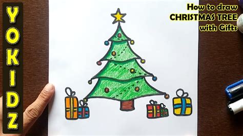 How To Draw A Christmas Tree With Presents Step By Step