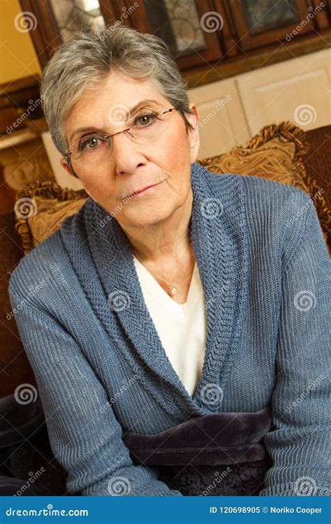 Confident Mature Older Woman at Home. Stock Image - Image of wrinkled, blanket: 120698905