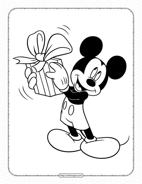 Mickey Mouse With A Gift Box Coloring Page Clowncolor - vrogue.co