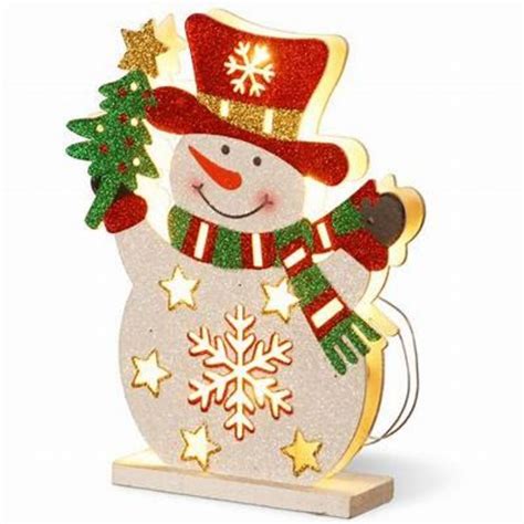 National Tree 12 Inch Wood Look Double Sided Snowman with 10 Warm White Battery | Progetti di ...