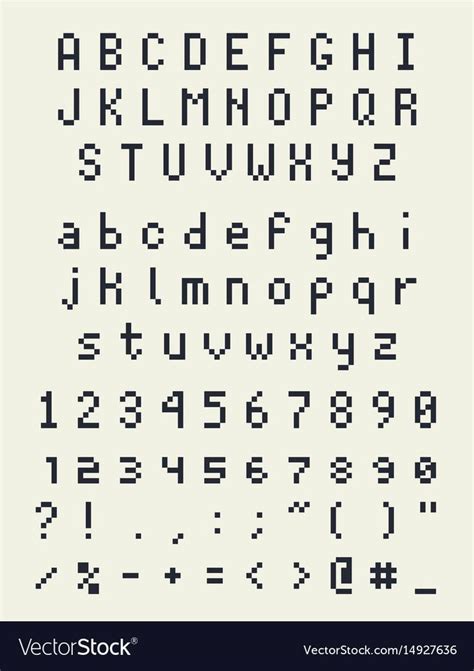 pixel retro font, videogame type, 8-bit alphabet letters and numbers ...