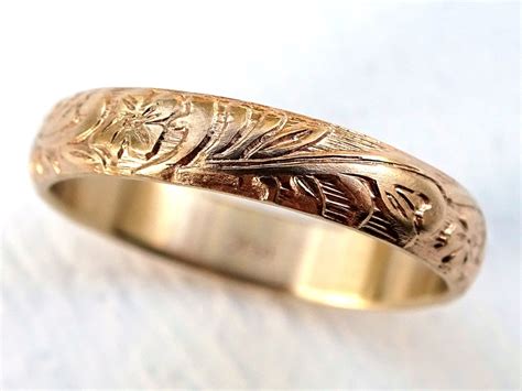 Pagan Wedding Band Women Medieval Wedding Ring Gold Flower - Etsy