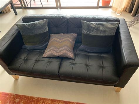 Ikea leather sofa, Furniture & Home Living, Furniture, Sofas on Carousell