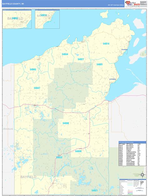 Bayfield County, WI Zip Code Wall Map Basic Style by MarketMAPS ...