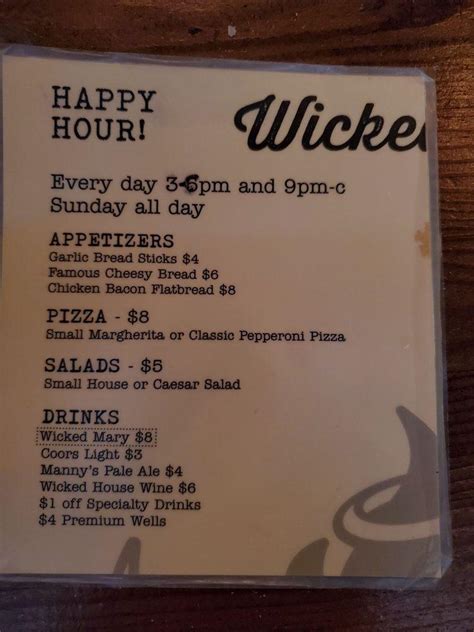 Menu at Wicked Pie Pizza pizzeria, Puyallup