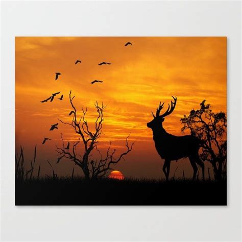 Sunset Deer Silhouette Canvas Print | Deer silhouette canvas, Deer ...