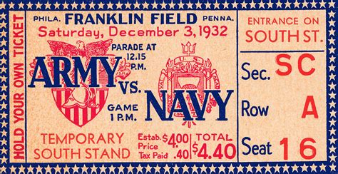 1932 Army Navy Game Ticket Mixed Media by Row One Brand - Pixels