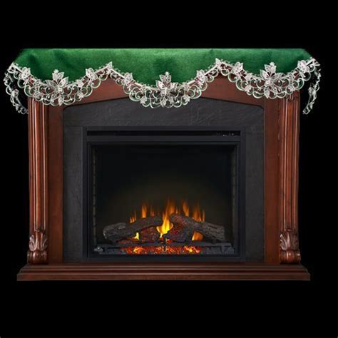 19" X 90" Wide Fireplace Mantel Scarf with White Butterflies on Green ...