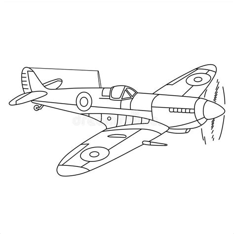 Aircraft Supermarine Spitfire MK 1 WWII Fighter Coloring Page. Black and White Illustration Line ...