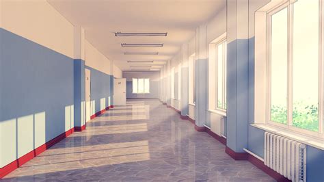 Artstation - school hallway, rasel idk | Hallway wallpaper, Anime ...