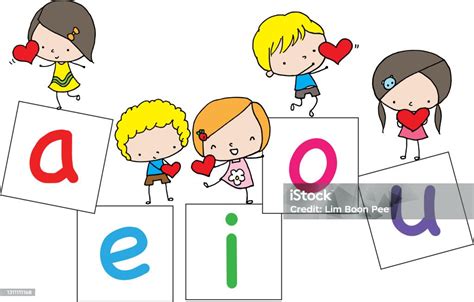 Vector Cartoon Children With Aeiou Card Stock Illustration - Download ...