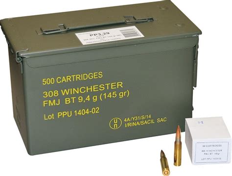 PPU Bulk Rifle Ammunition .308 Winchester 145 Grain MCAN 500 Round w/ Ammo Can - $309.99 (Free ...