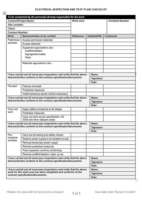 Electrical Inspection and Test Plan Checklist - NECA Safety Specialists