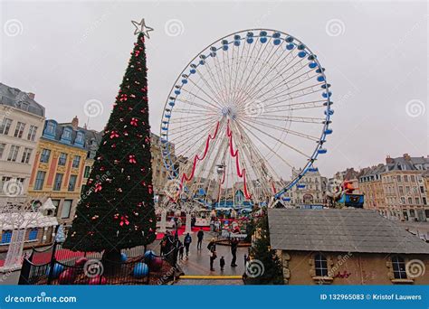 Big Christmas Tree and Ferris Wheel in Lille Editorial Stock Photo ...