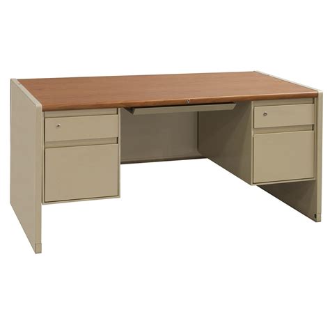 Steelcase Metal Used 30x60 Double Pedestal Desk, Putty - National ...