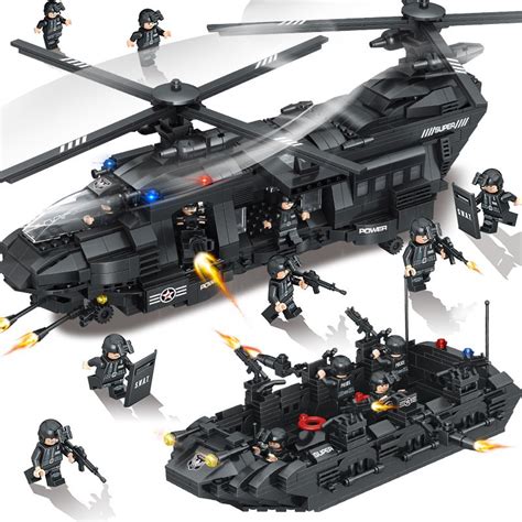 SWAT Police Helicopter Speed Boat Minifigures Lego Compatible Police Sets